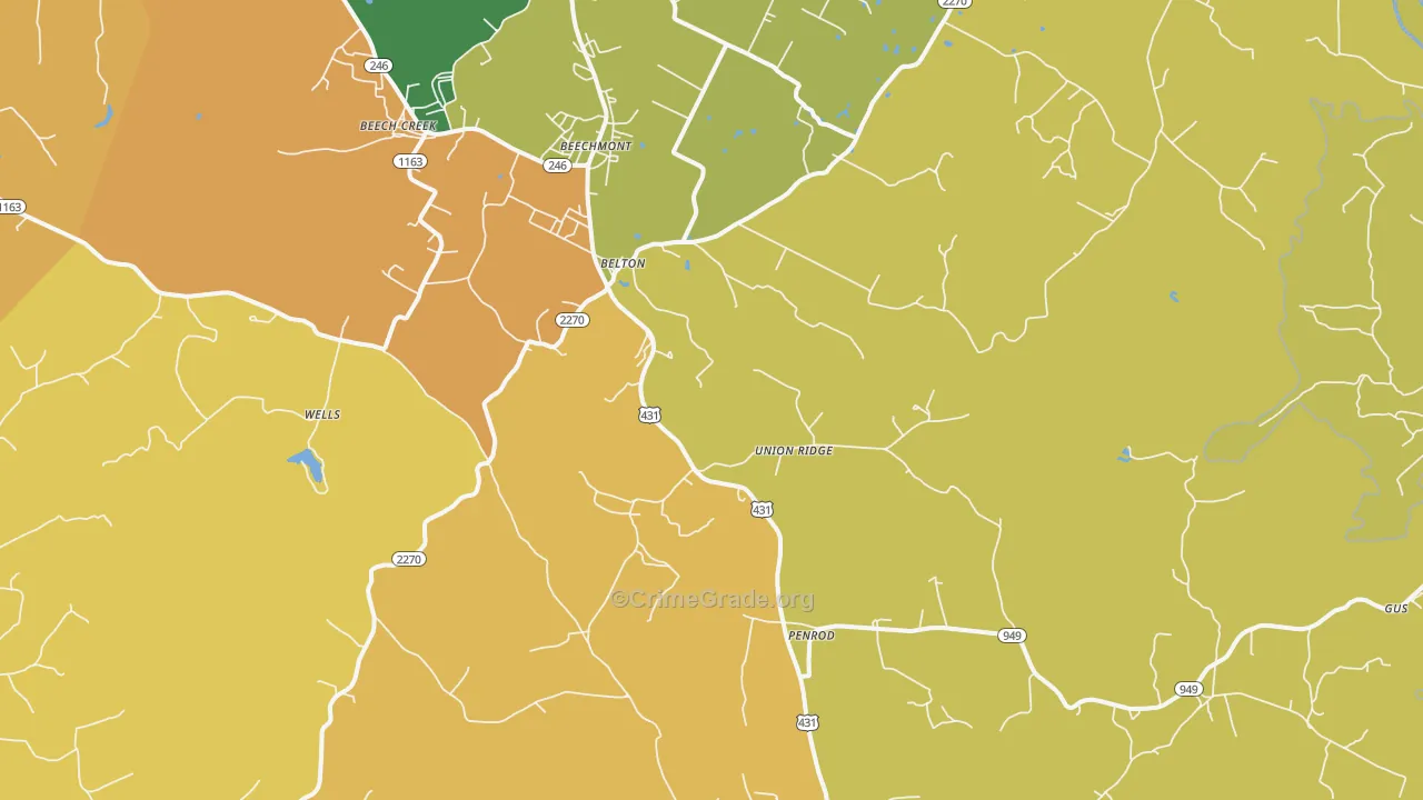 42324, KY Map of Vehicle Theft Rates