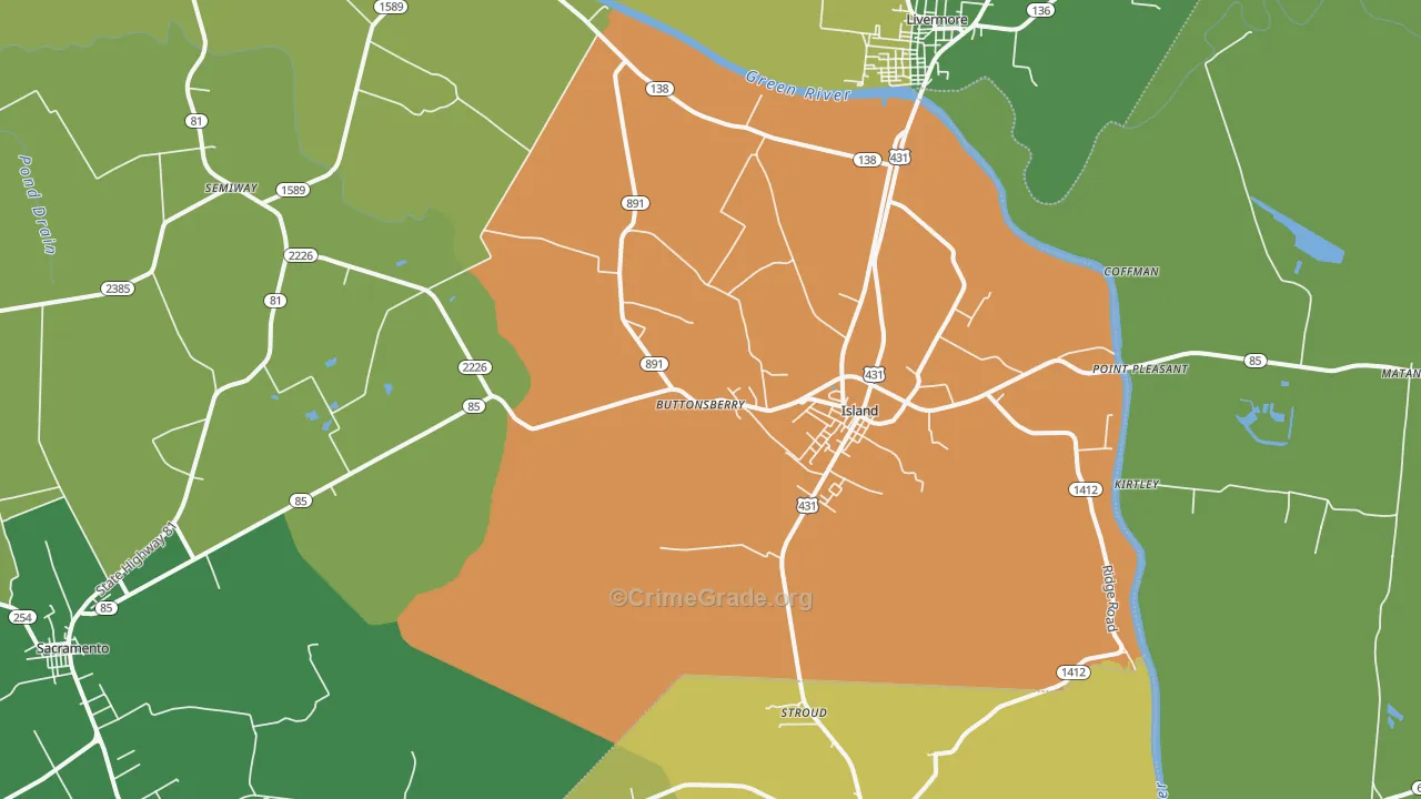 42350, KY Map of Vehicle Theft Rates