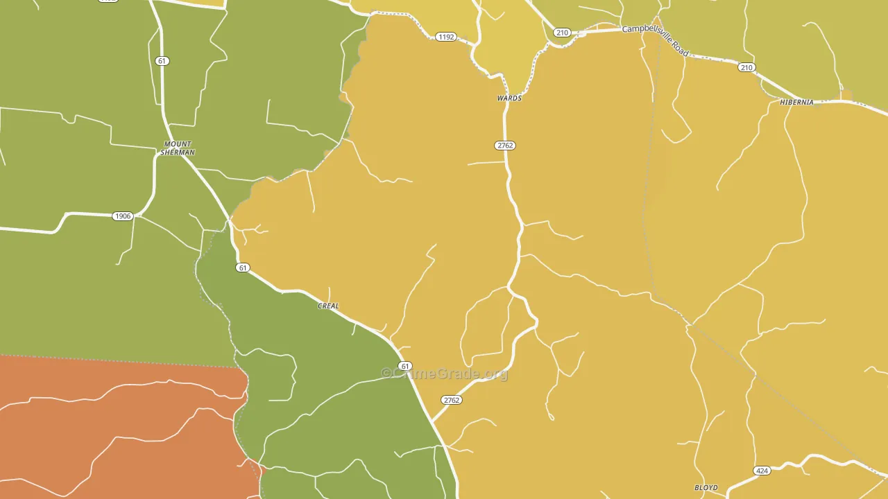 42764, KY Map of Vehicle Theft Rates