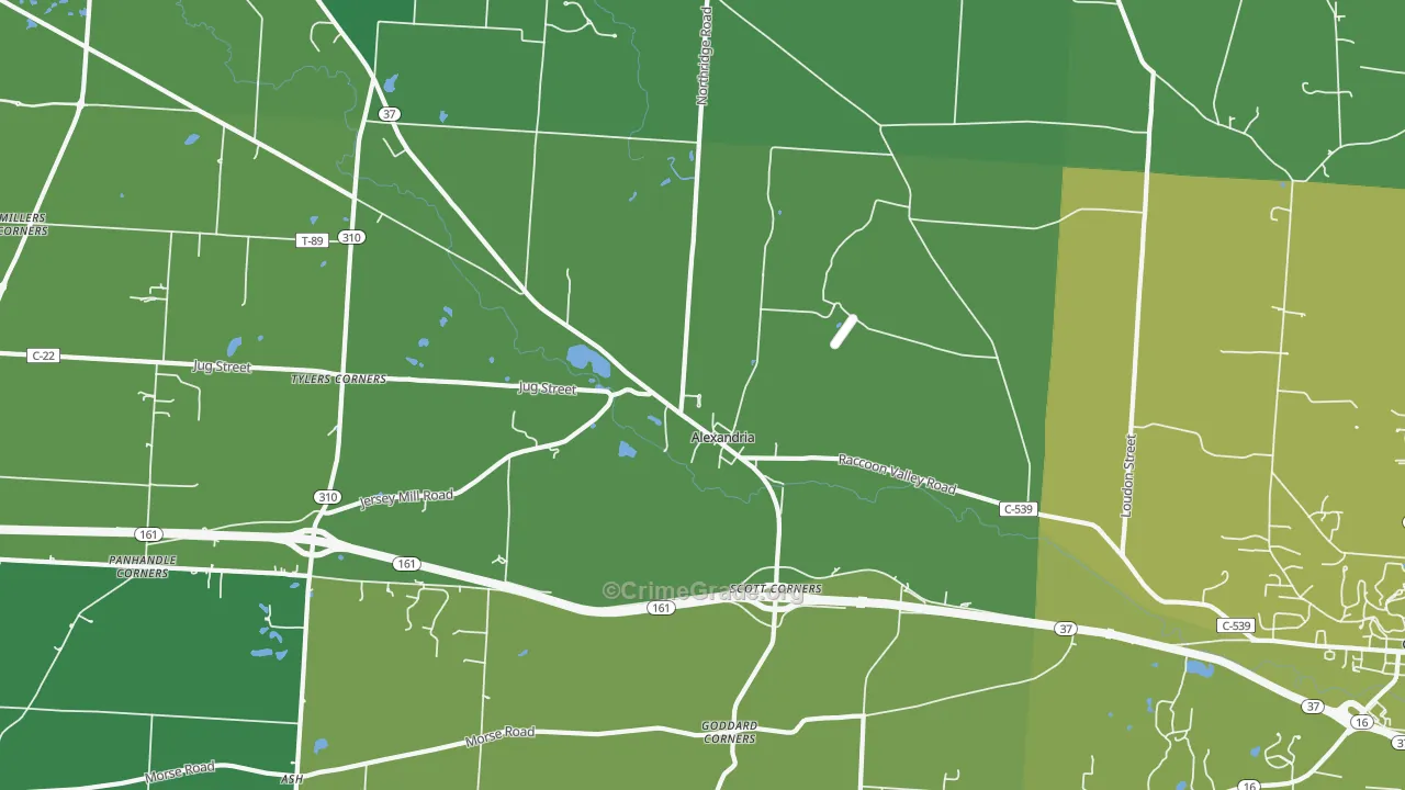 43001, OH Map of Vehicle Theft Rates