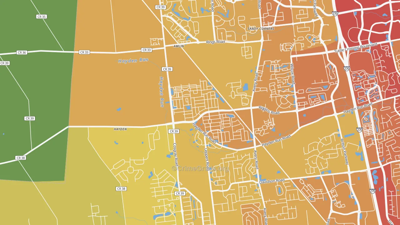 43002, OH Map of Vehicle Theft Rates