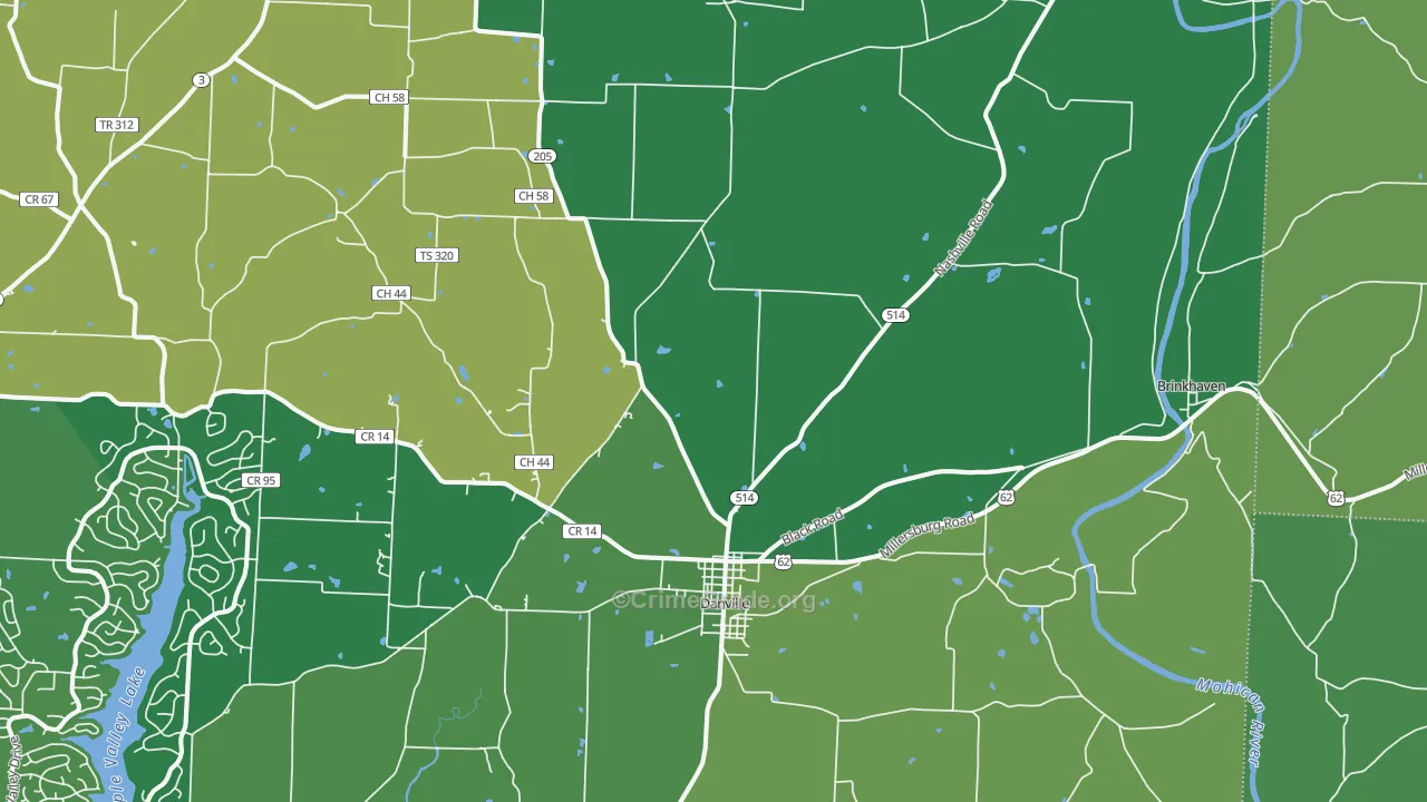 43014, OH Map of Vehicle Theft Rates