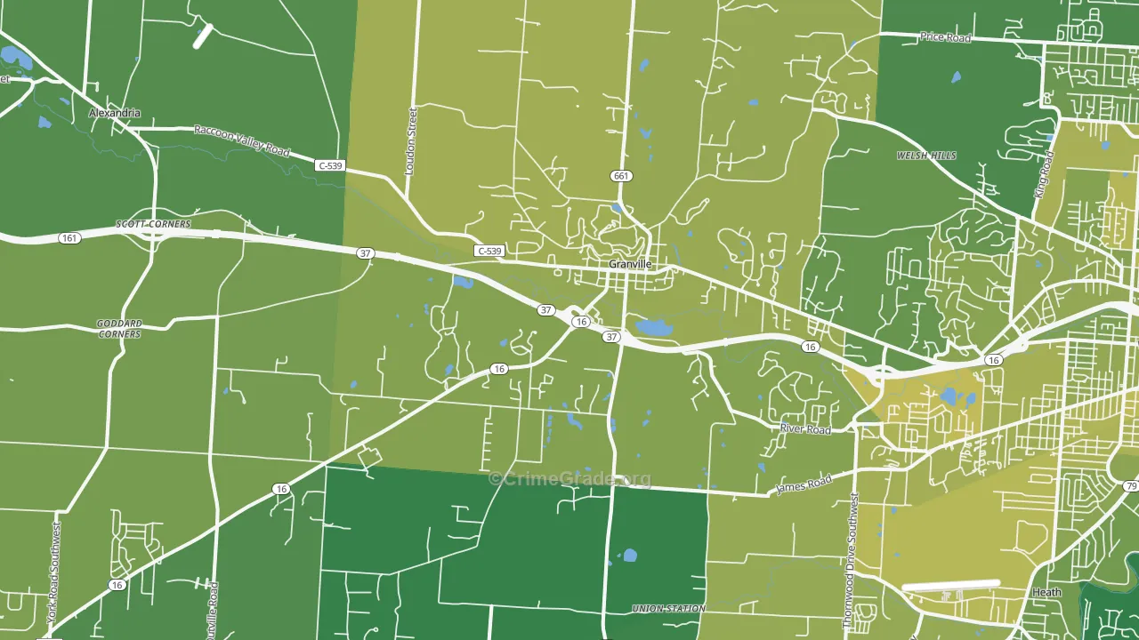43023, OH Map of Vehicle Theft Rates