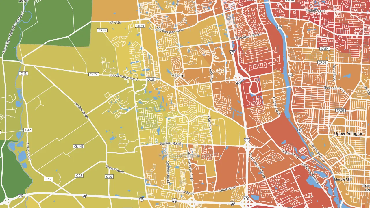 43026, OH Map of Vehicle Theft Rates