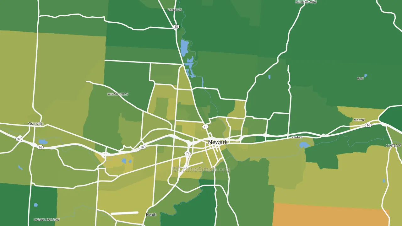 43055, OH Map of Vehicle Theft Rates