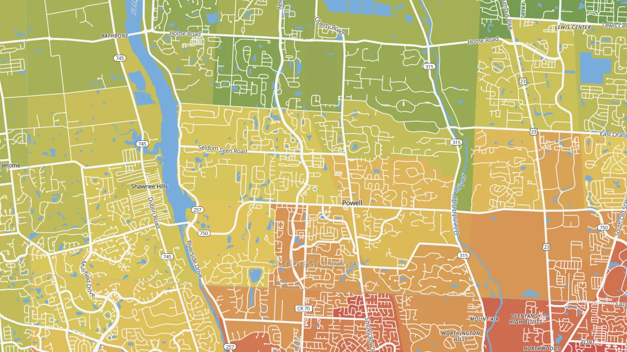 43065, OH Map of Vehicle Theft Rates