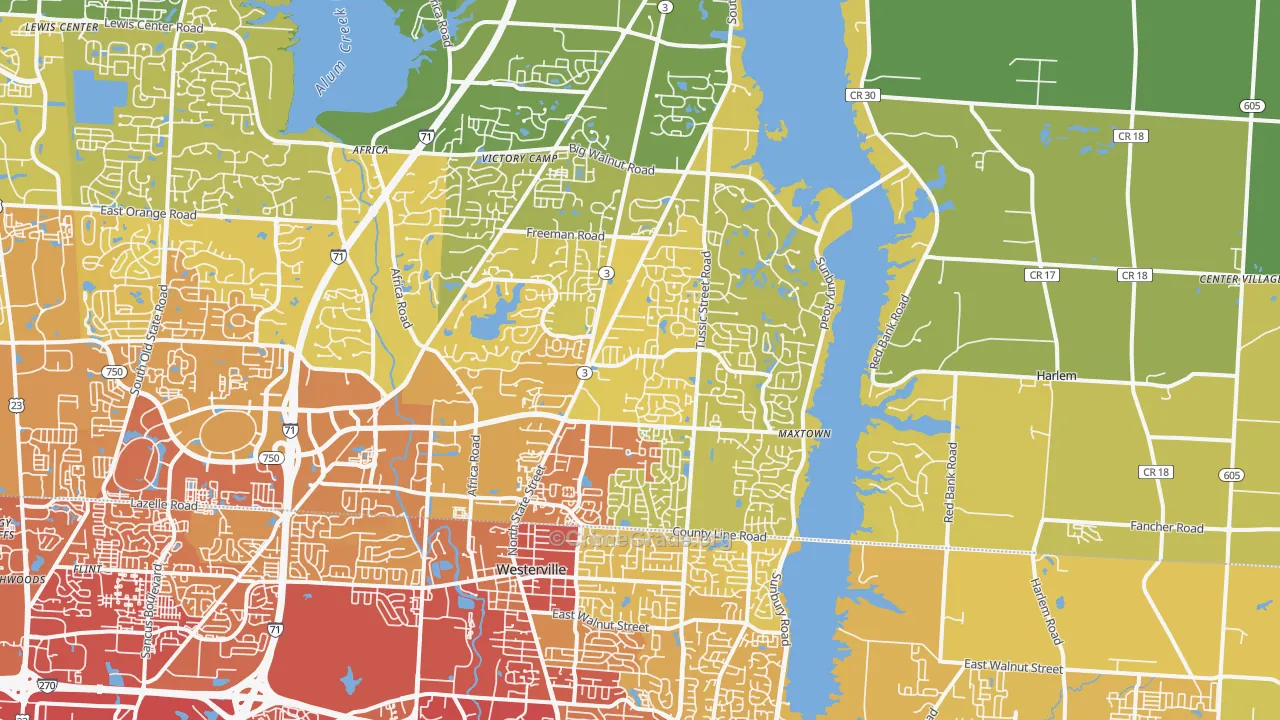 43082, OH Map of Vehicle Theft Rates