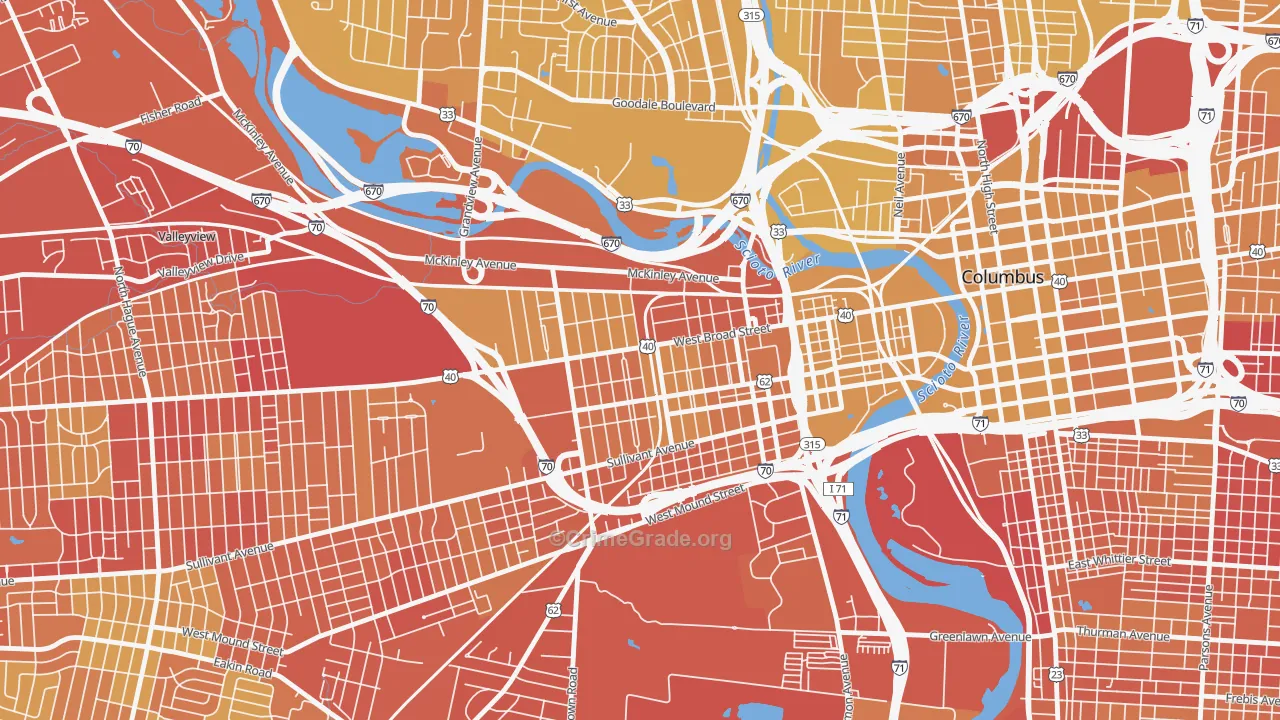 43222, OH Map of Vehicle Theft Rates