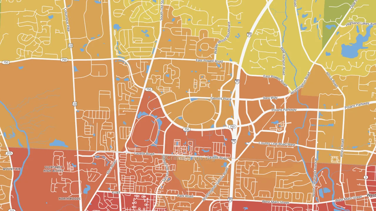 43240, OH Map of Vehicle Theft Rates