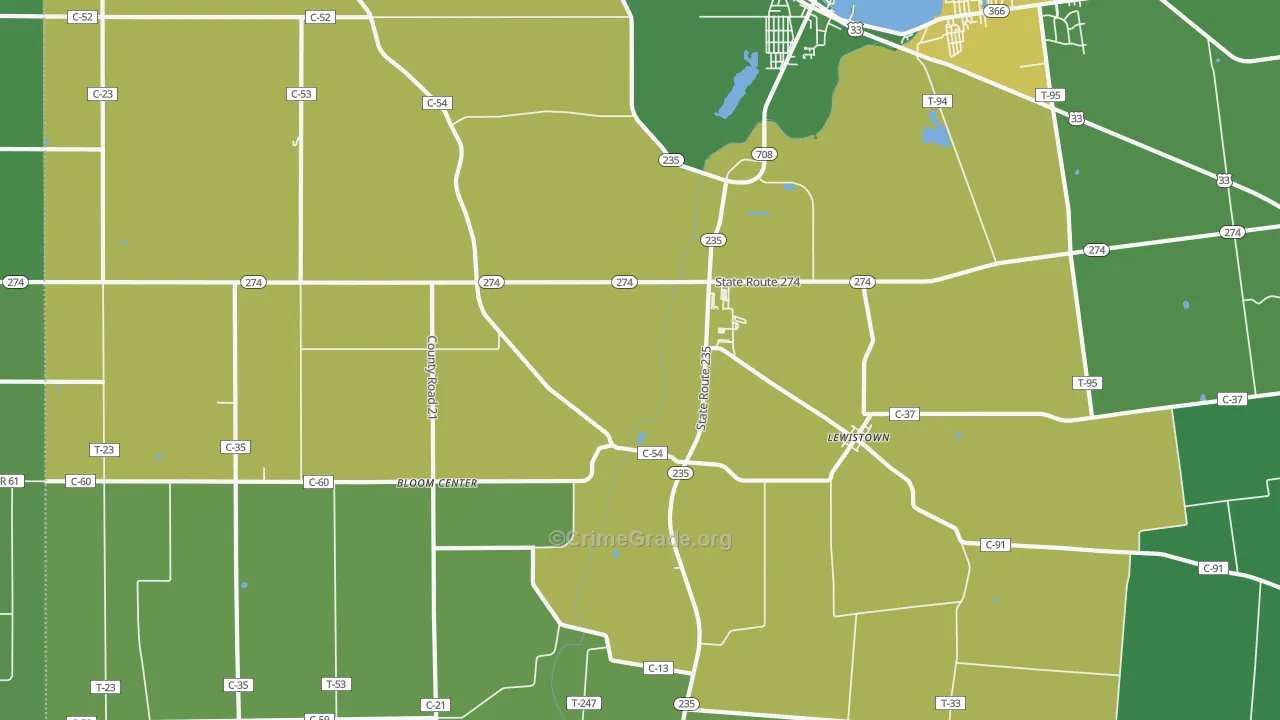 43333, OH Map of Vehicle Theft Rates