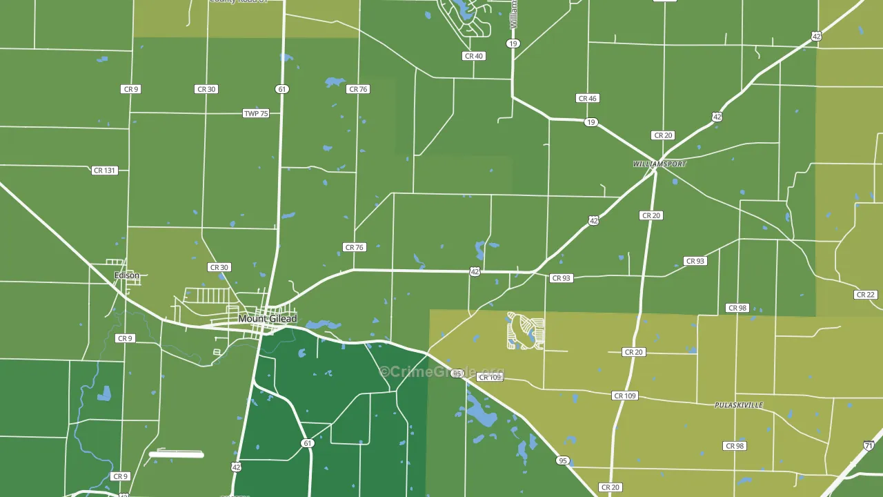 43338, OH Map of Vehicle Theft Rates