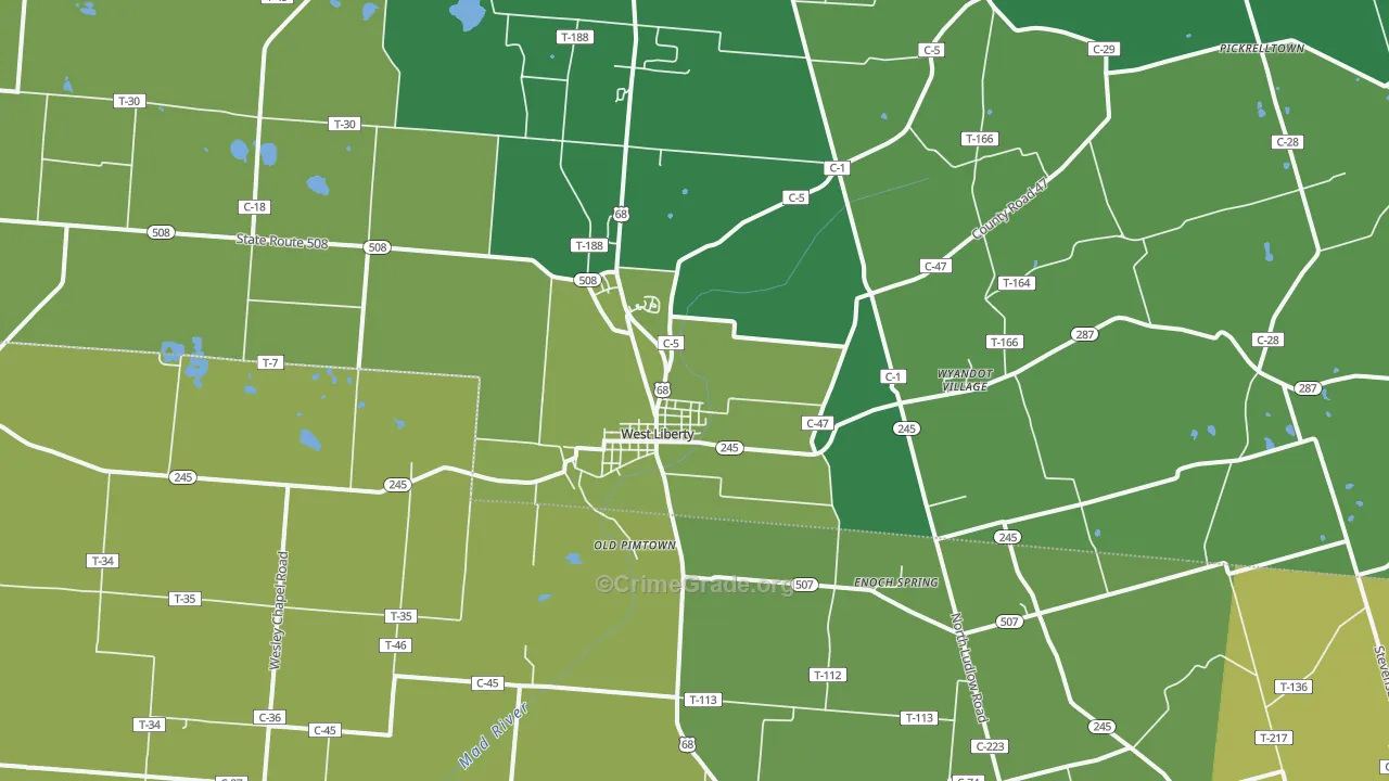43357, OH Map of Vehicle Theft Rates