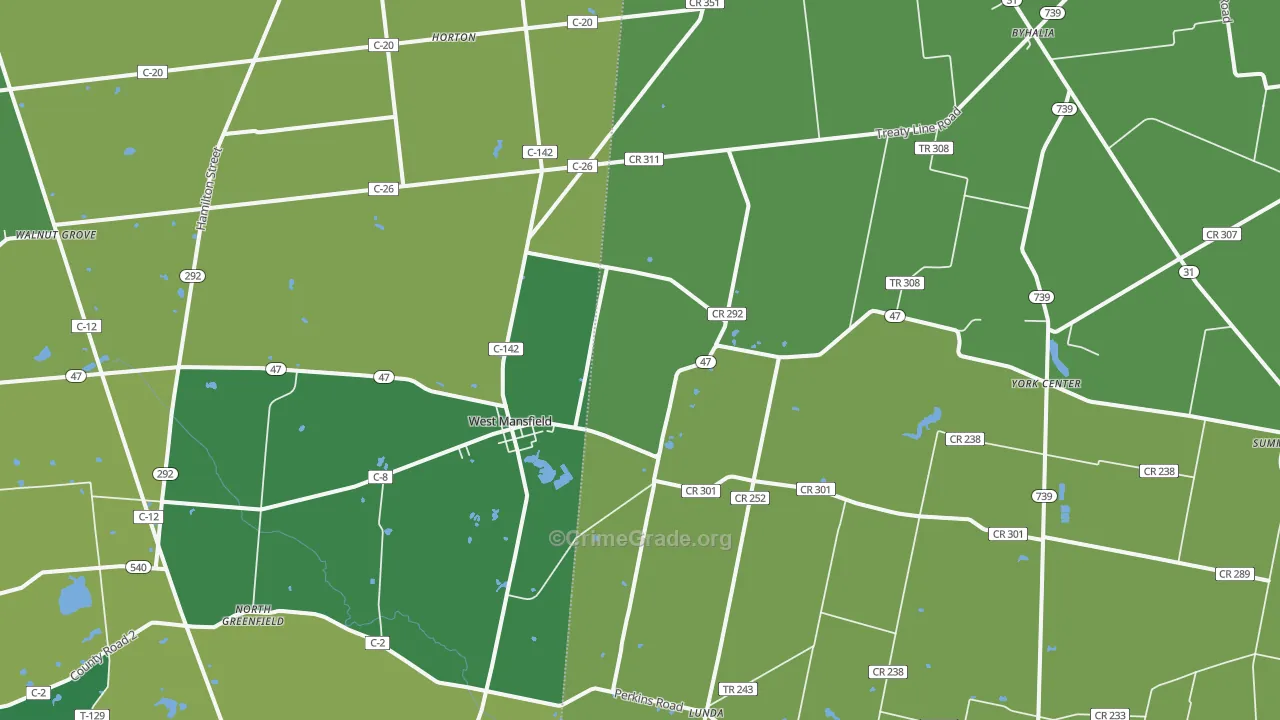 43358, OH Map of Vehicle Theft Rates