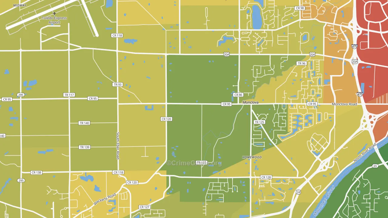 43542, OH Map of Vehicle Theft Rates