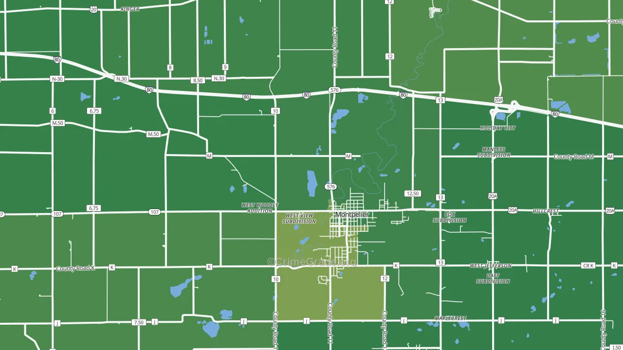 43543, OH Map of Vehicle Theft Rates