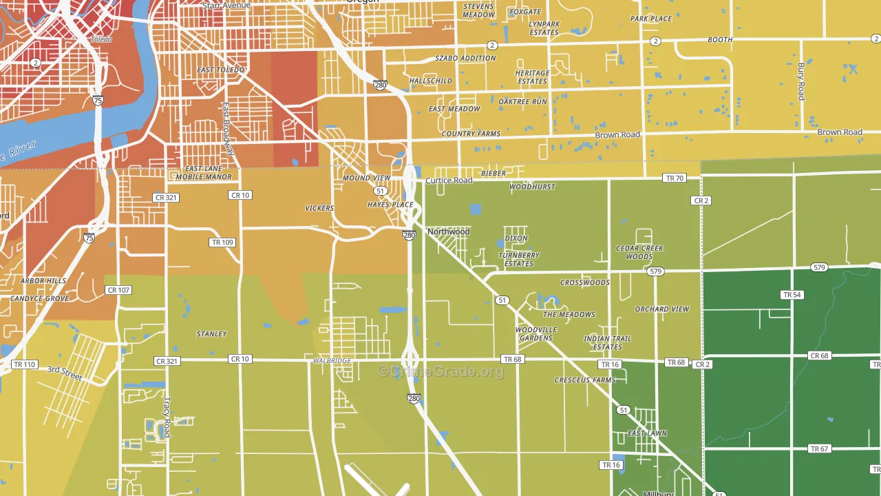 43619, OH Map of Vehicle Theft Rates