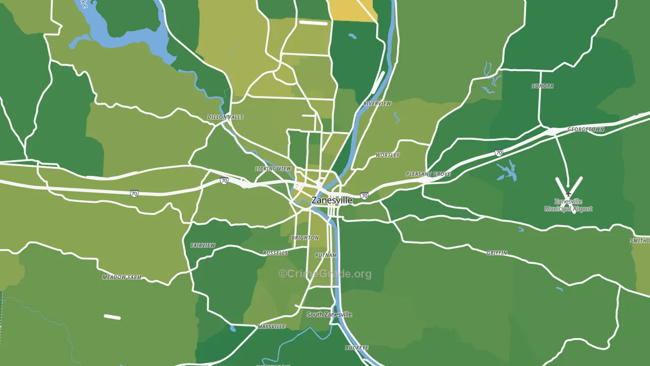 43701, OH Map of Vehicle Theft Rates