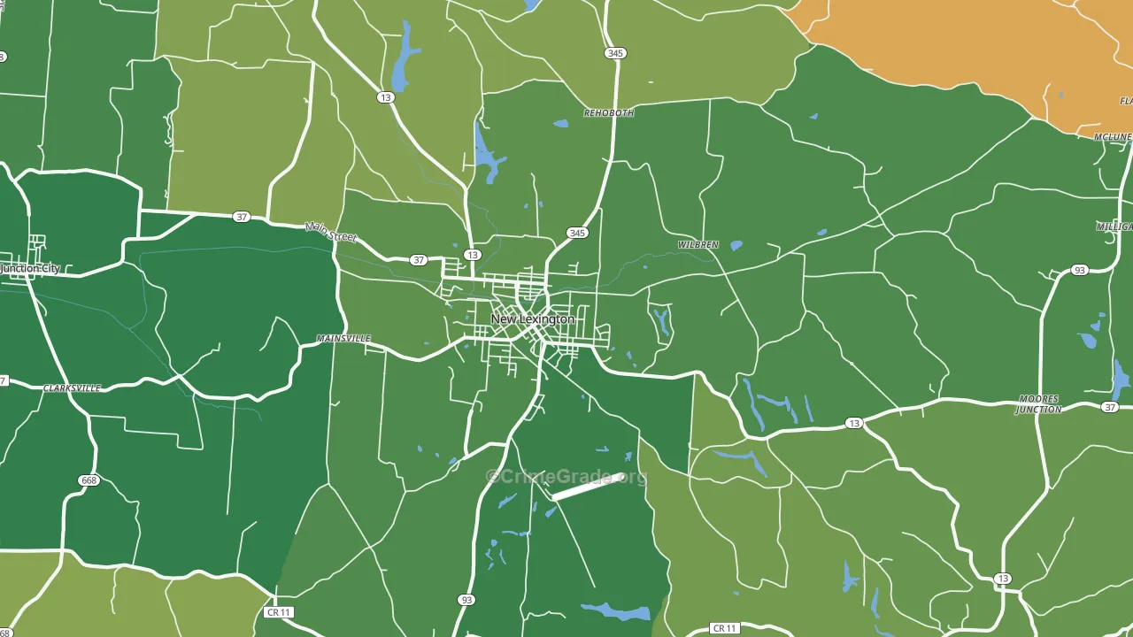 43764, OH Map of Vehicle Theft Rates