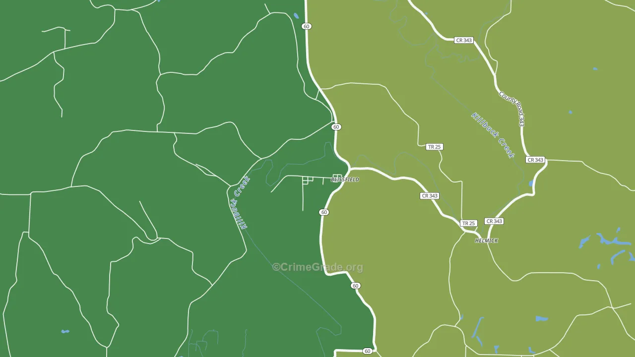43805, OH Map of Vehicle Theft Rates