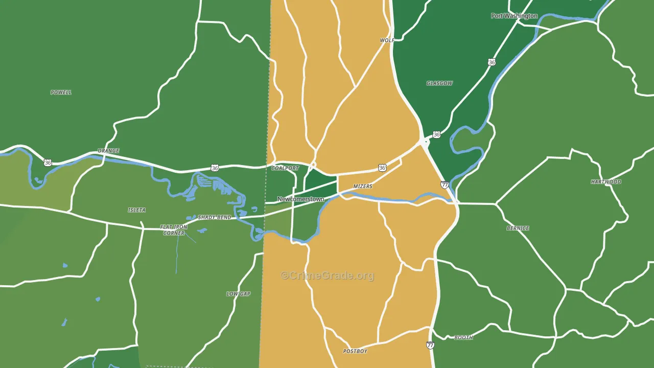 43832, OH Map of Vehicle Theft Rates