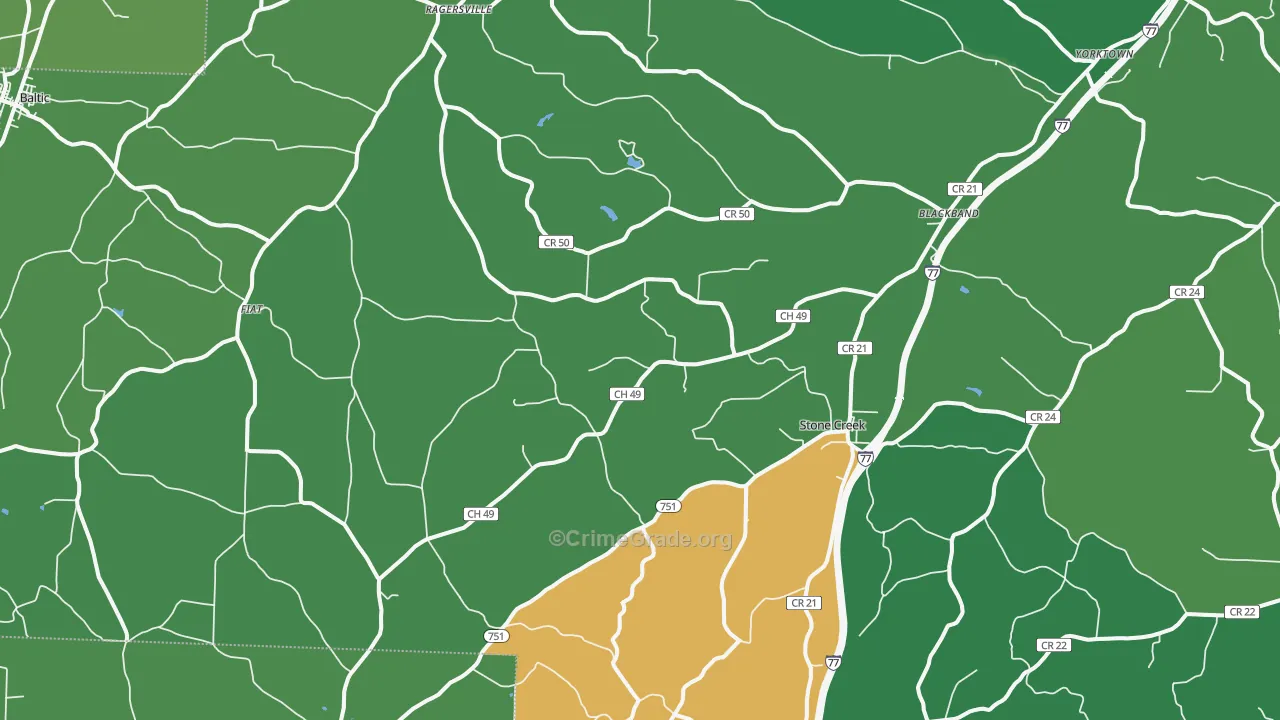 43840, OH Map of Vehicle Theft Rates