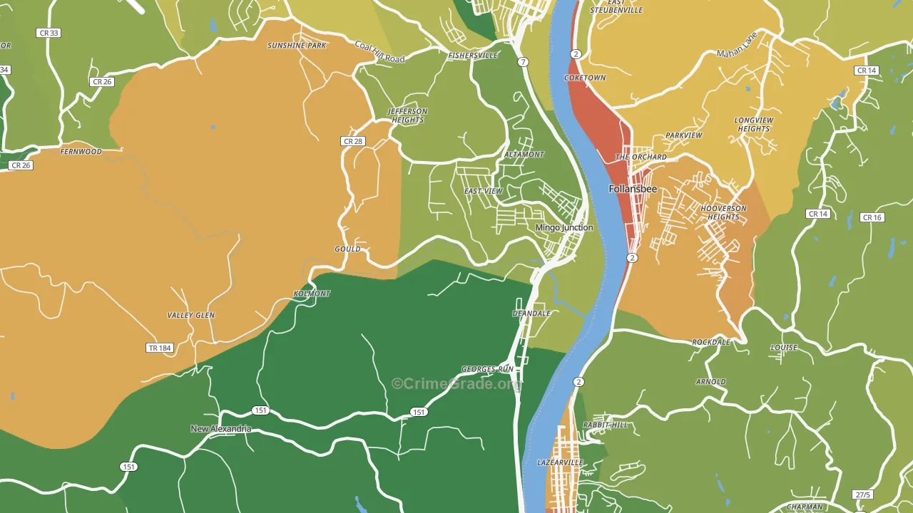 43938, OH Map of Vehicle Theft Rates