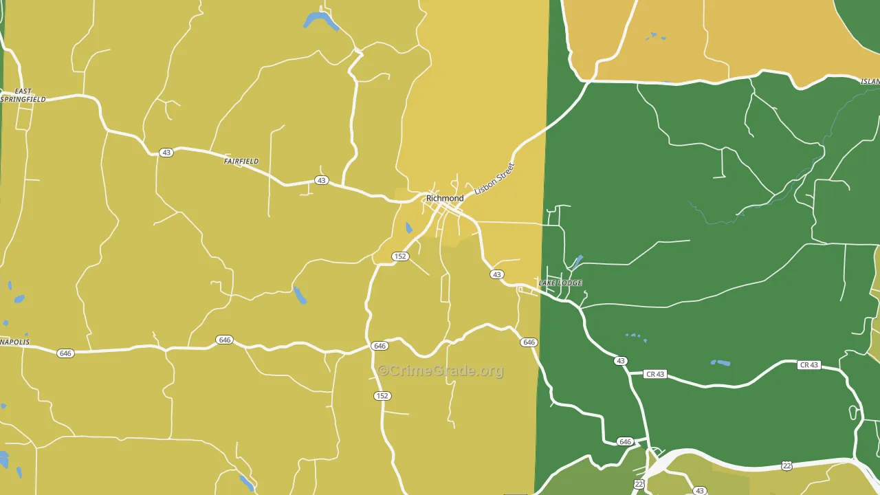 43944, OH Map of Vehicle Theft Rates