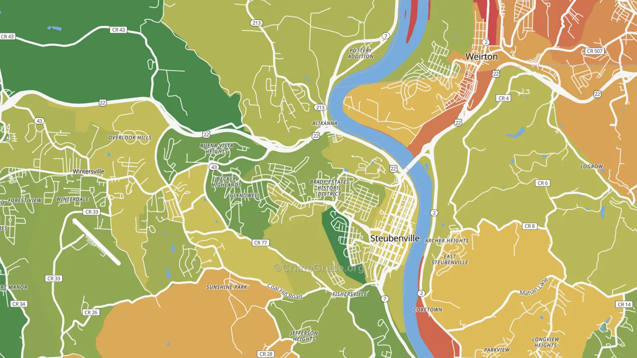 43952, OH Map of Vehicle Theft Rates