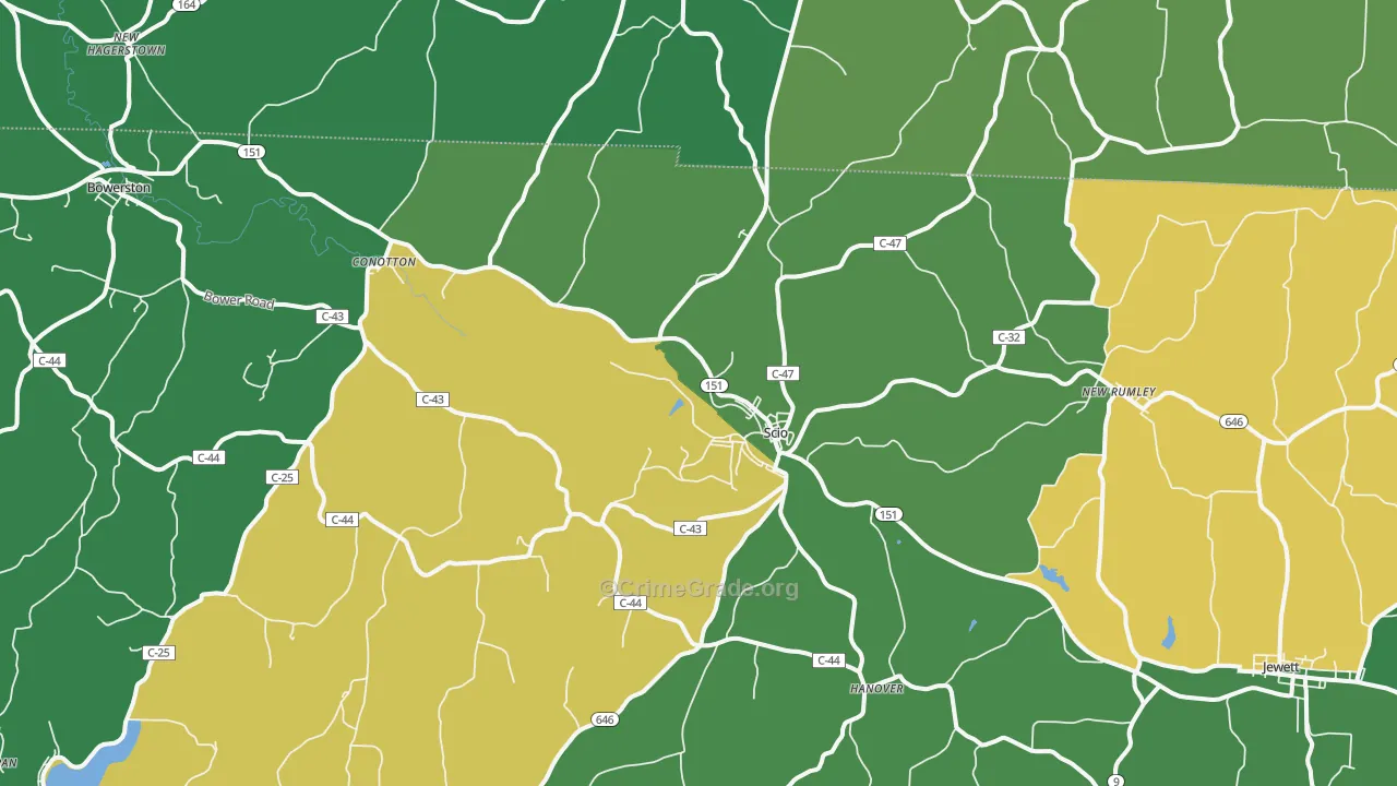 43988, OH Map of Vehicle Theft Rates