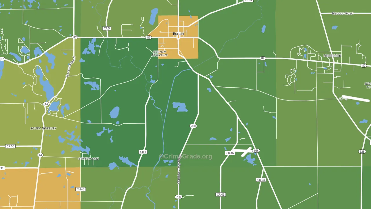 44021, OH Map of Vehicle Theft Rates
