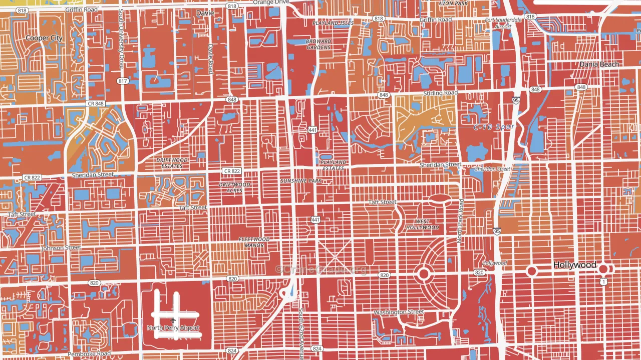 441 Corridor, Hollywood, FL Map of Vehicle Theft Rates