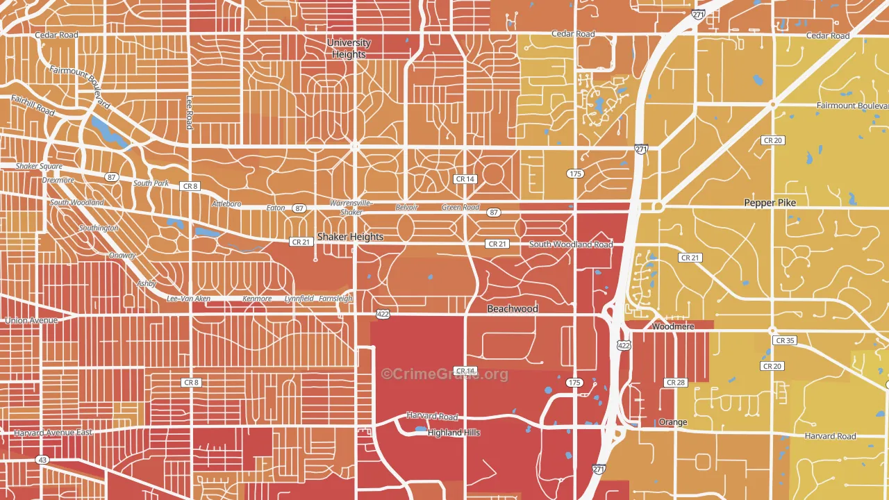 44122, OH Map of Vehicle Theft Rates