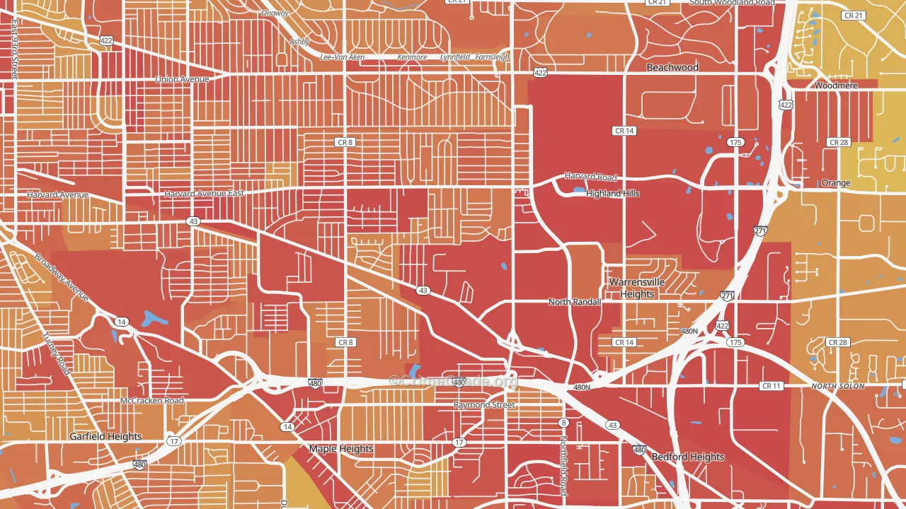 44128, OH Map of Vehicle Theft Rates