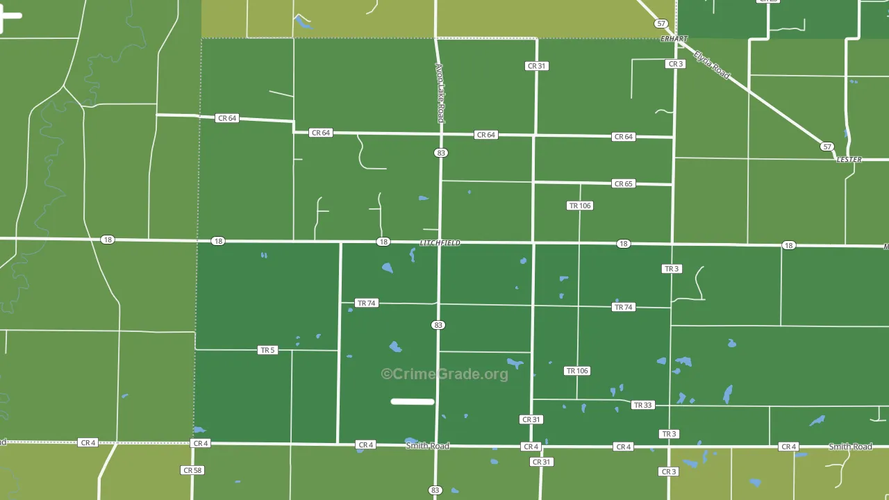 44253, OH Map of Vehicle Theft Rates