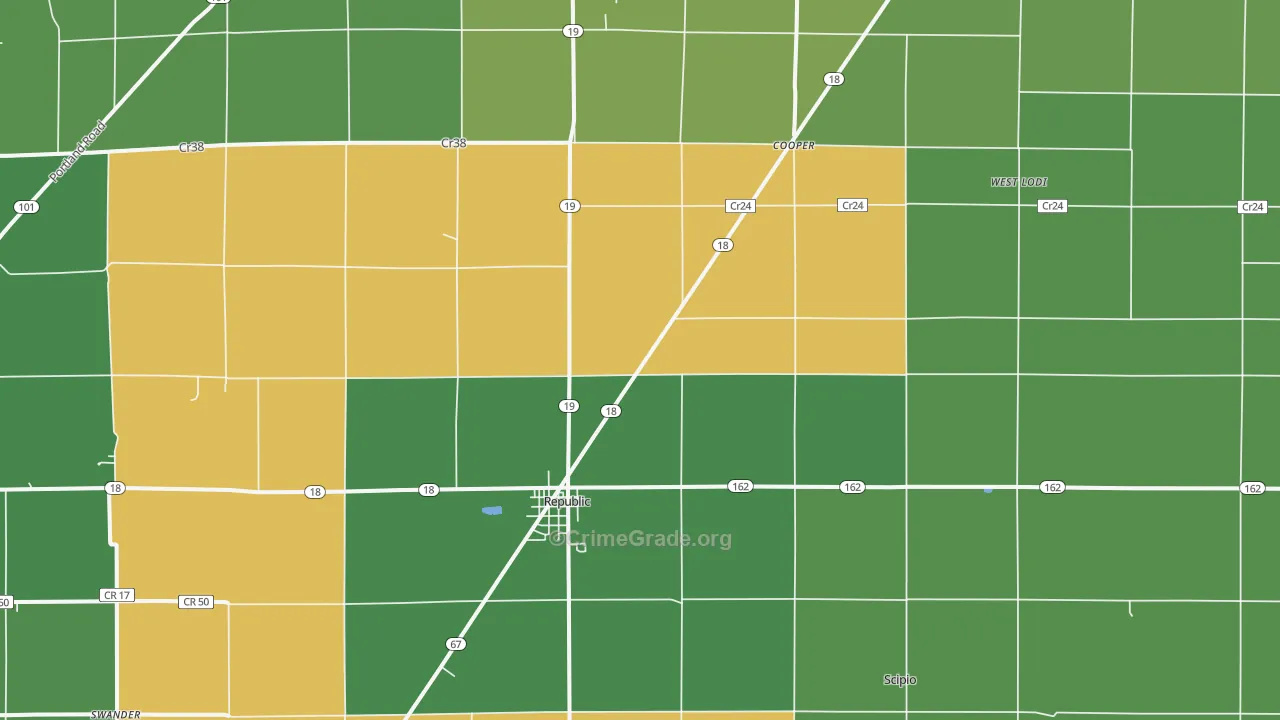 44867, OH Map of Vehicle Theft Rates
