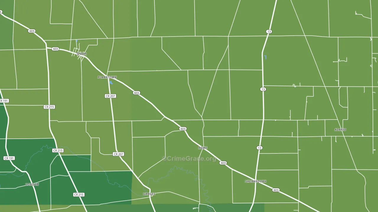 44878, OH Map of Vehicle Theft Rates
