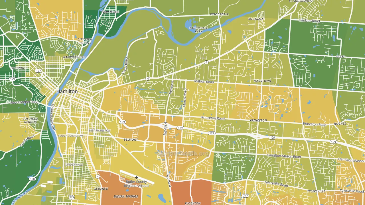 45011, OH Map of Vehicle Theft Rates