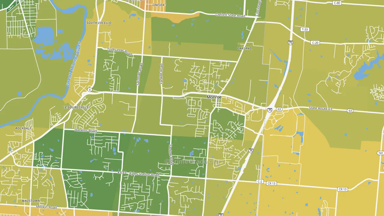 45050, OH Map of Vehicle Theft Rates