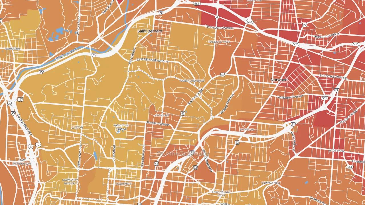 45229, OH Map of Vehicle Theft Rates