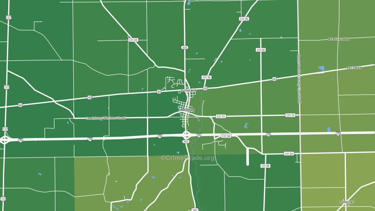 45338, OH Map of Vehicle Theft Rates