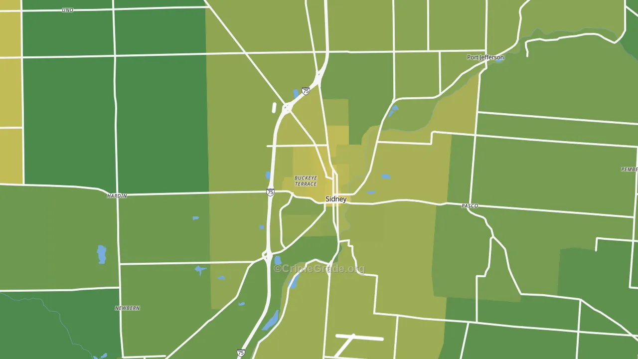 45365, OH Map of Vehicle Theft Rates