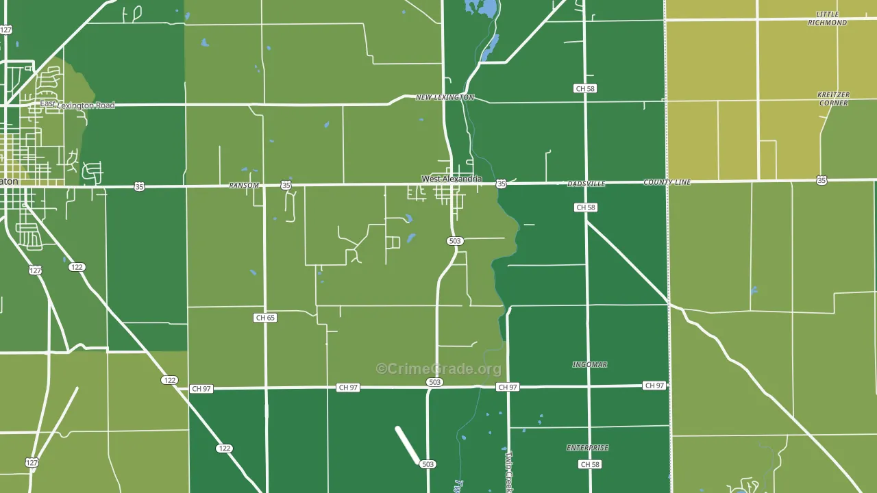 45381, OH Map of Vehicle Theft Rates