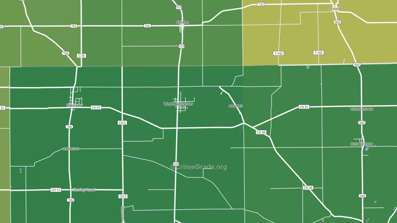 45382, OH Map of Vehicle Theft Rates