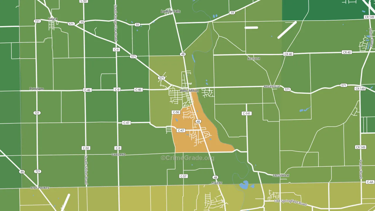 45383, OH Map of Vehicle Theft Rates