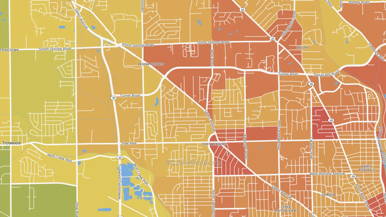 45416, OH Map of Vehicle Theft Rates