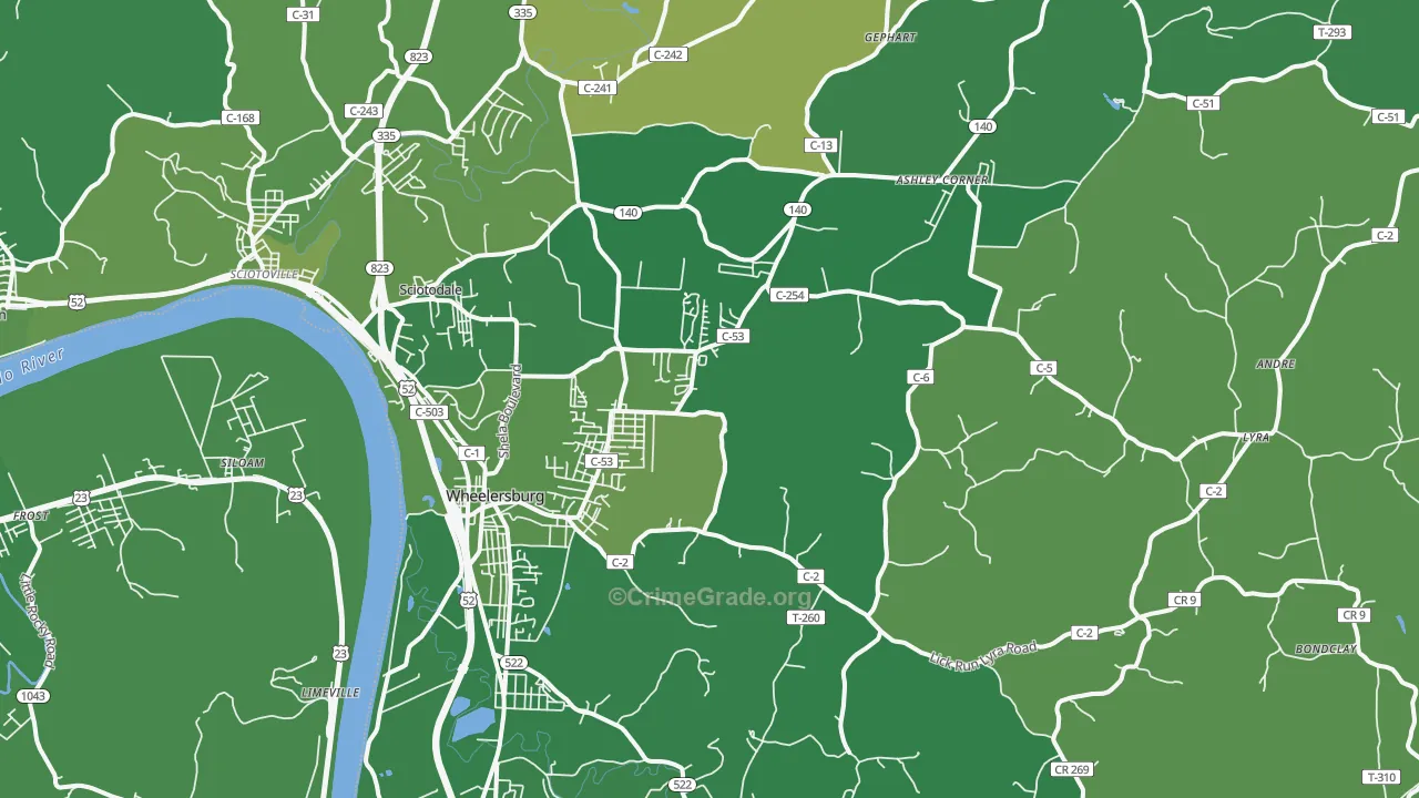 45694, OH Map of Vehicle Theft Rates
