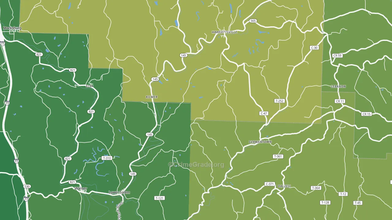 45745, OH Map of Vehicle Theft Rates