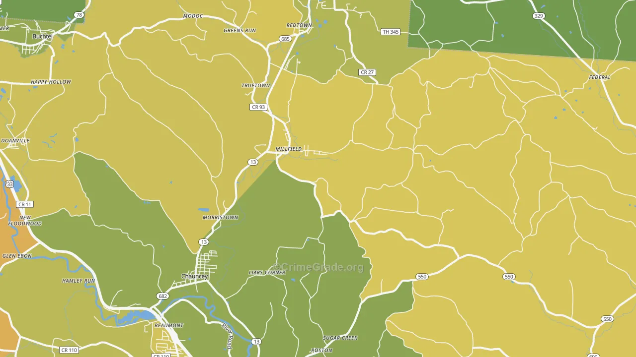 45761, OH Map of Vehicle Theft Rates