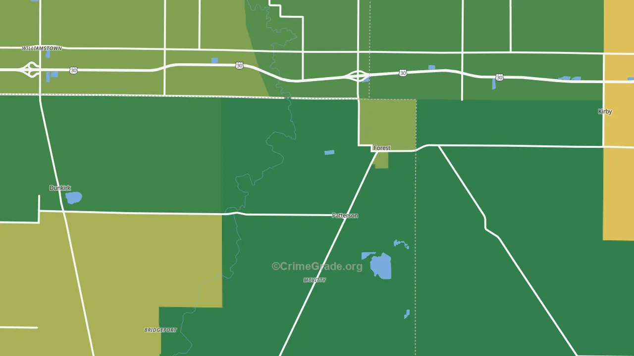 45843, OH Map of Vehicle Theft Rates