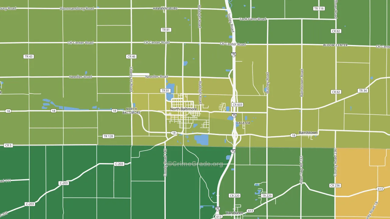 45872, OH Map of Vehicle Theft Rates